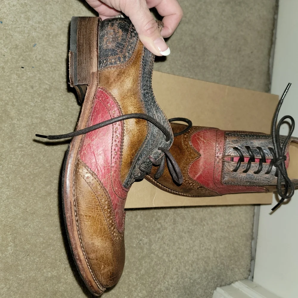Sundance Brown, Red & Blue Leather Wingtip Oxfords - Picture 3 of 8
